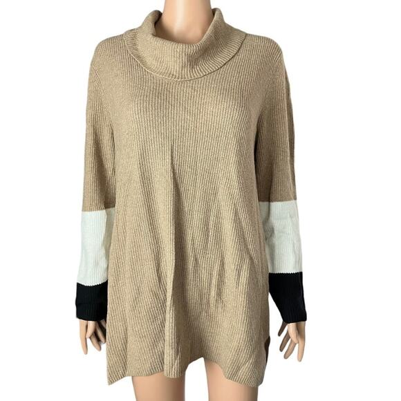 J. Jill Cowl Neck Color Block Sweater Med Lagenlook Preppy Mature Oversized - Picture 1 of 4